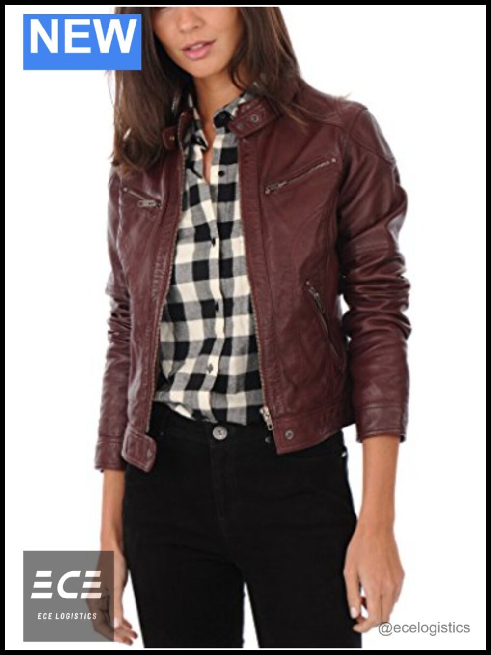 Genuine Lambskin Leather Moto Biker Jacket Zip Front Women's